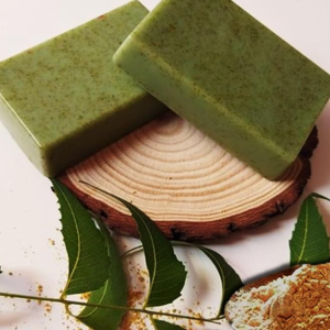 Neem Soap on the wooden plate